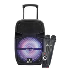 Coolsound A340 Altavoz Amplificado Bluetooth 35W 8" - USB, Entrada Mic. Jack 6.3mm - Iluminacion LED - 2 Microfono Incluidos - Asa y Ruedas de Transporte - Mando a Distancia