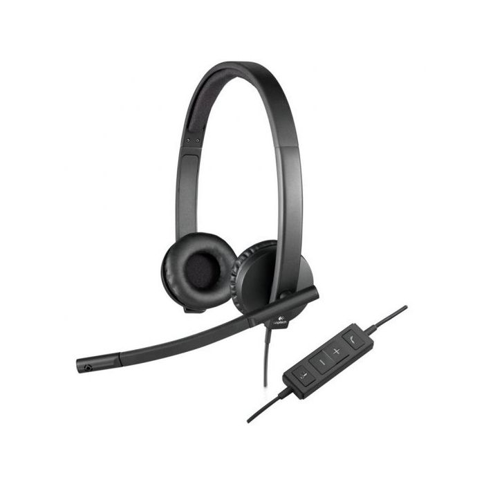 Logitech H570E Auriculares con Microfono USB - Microfono Plegable - Diadema Ajustable - Almohadillas Acolchadas - Controles en Cable - Color Negro