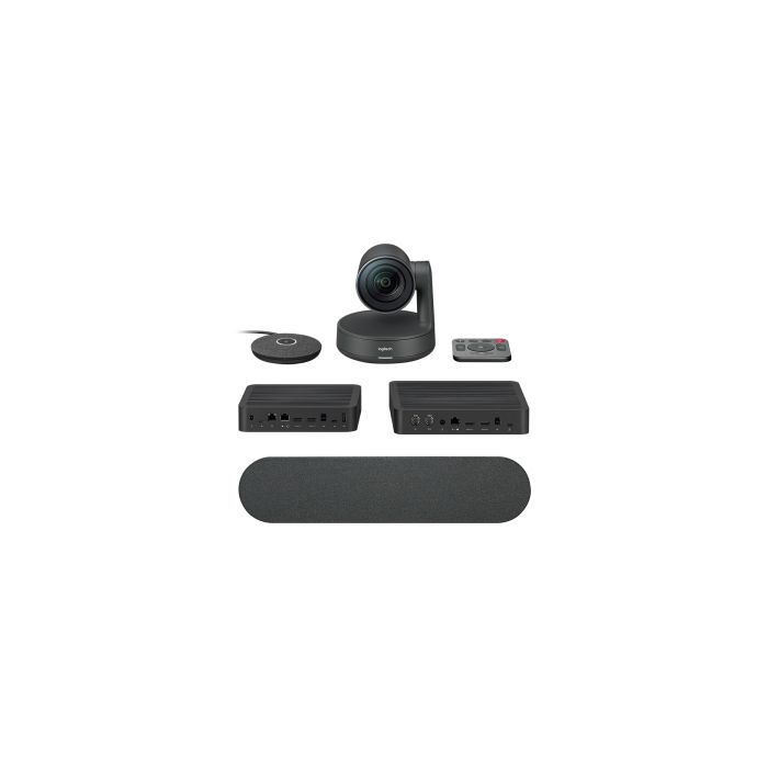 Logitech Rally Kit de Videoconferencias Camara PTZ Ultra HD 4K USB-C 3.0 - Altavoz con Cancelacion de Eco - Microfono con Alcance hasta 4.5m - Hub de Pantalla y Hub de Sobremesa - Mando a Distancia - Color Negro