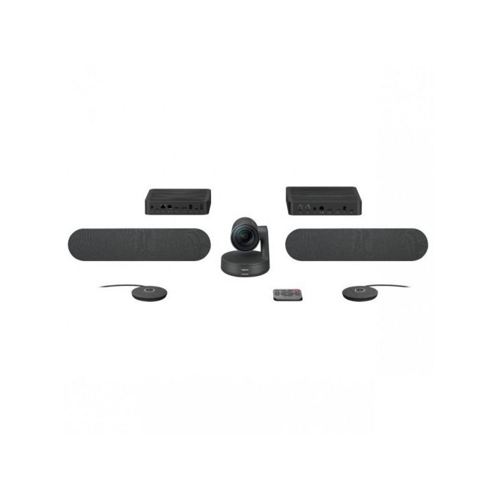 Logitech Rally Plus Kit de Videoconferencias Camara PTZ Ultra HD 4K USB-C 3.0 - 2x Altavoz con Cancelacion de Eco - 2x Microfono con Alcance hasta 4.5m - Hub de Pantalla y Hub de Sobremesa - Mando a Distancia - Color Negro