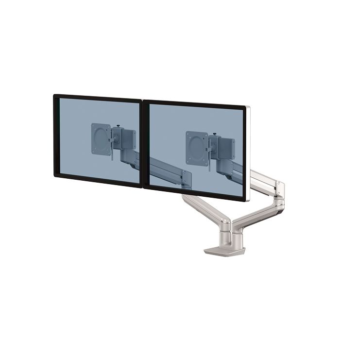 Fellowes Tallo Brazo para Monitor Doble - Brazo giratorio de 270º - Sistema con Muelle de Gas - Hasta 9kg - Color Plata