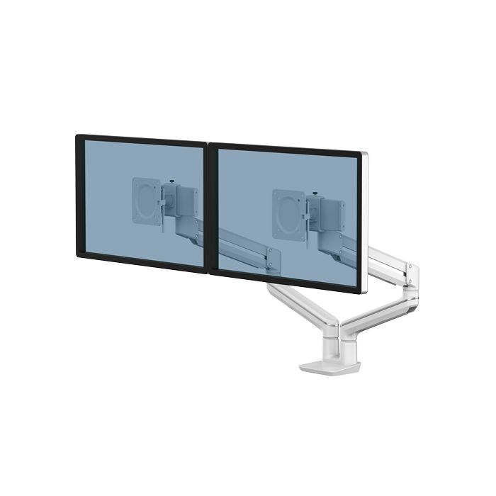Fellowes Tallo Brazo para Monitor Doble - Brazo giratorio de 270º - Sistema con Muelle de Gas - Hasta 9kg - Color Blanco