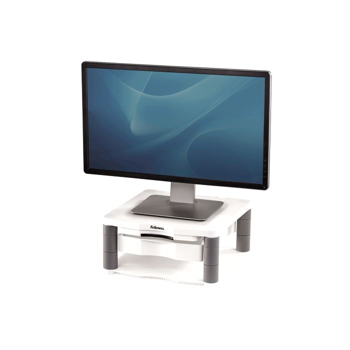 Fellowes Soporte para Monitor Plus - Ajustable en 5 Alturas - Cajon de Almacenamiento - Hasta 36kg - Color Gris