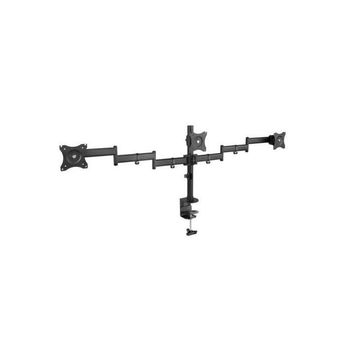 Tooq Soporte de Mesa con Brazos Articulados para 3 Monitores de 13"-27" - Giratorio e Inclinable - Gestion de Cables - Peso Max 8kg x Brazo - VESA 100x100mm