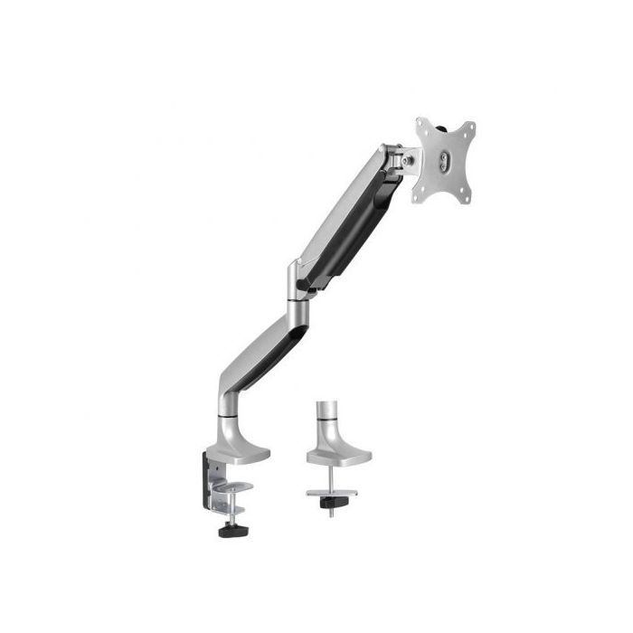 Tooq Soporte de Mesa con Brazo Articulado para Monitor de 13"-32" - Giratorio e Inclinable - Piston de Gas - Peso Max 9kg - VESA 100x100mm - Color Aluminio