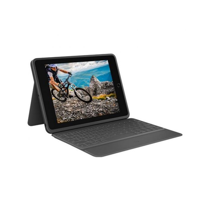 Logitech Rugged Folio Funda con Teclado Inalambrico para iPad 7ª y 8ª Generacion 10.2" - Escritura Silenciosa - Teclas de Acceso Directo - Antiderrames - Cierre Magnetico - Color Gris