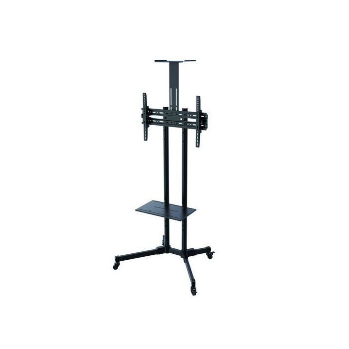 Tooq Soporte de Pantalla de Suelo con Ruedas 37"-70" - Bloqueo de Ruedas - Dos Estantes - Peso Max 50Kg - VESA 600X400mm - Color Negro