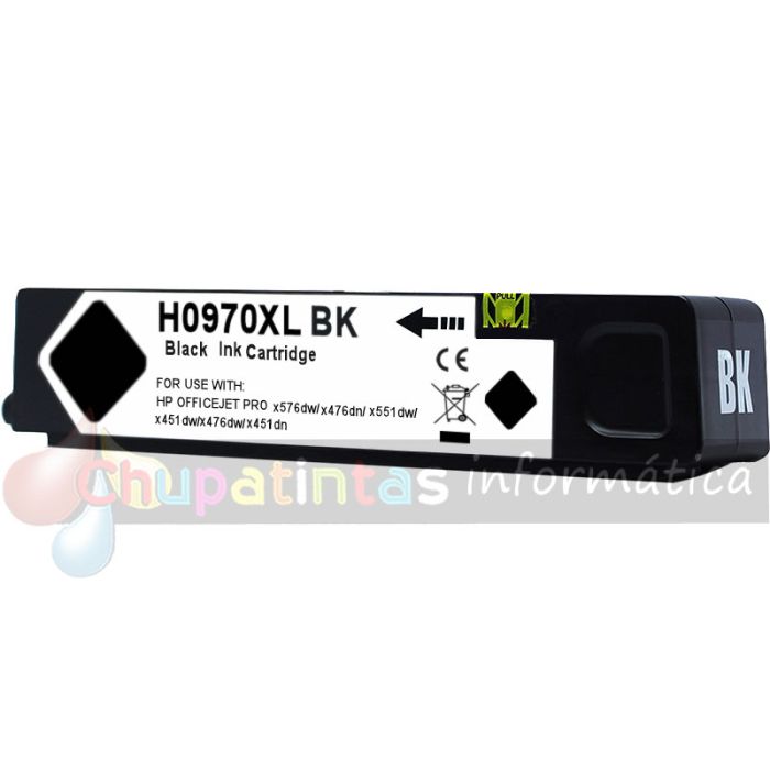 HP 970XL Negro Cartucho de Tinta Pigmentada Genérico - Reemplaza CN625AE/CN621AE