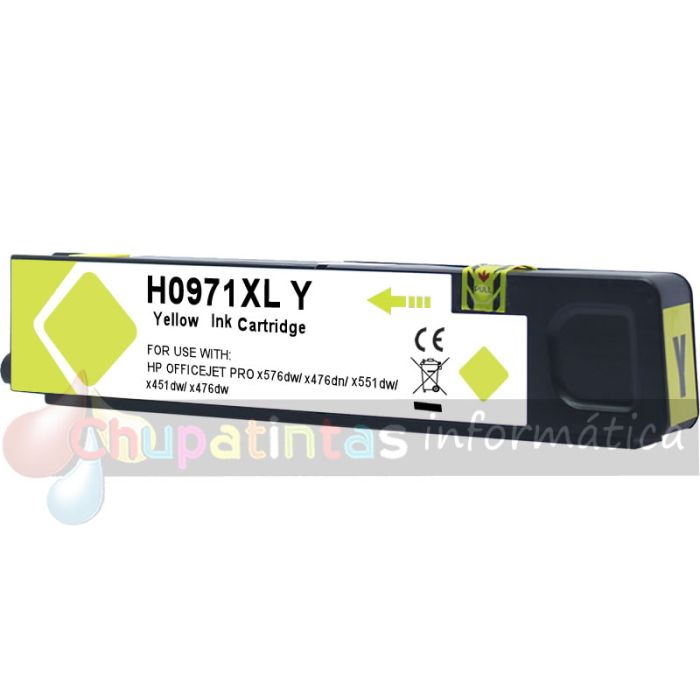 HP 971XL Amarillo Cartucho de Tinta Pigmentada Genérico - Reemplaza CN628AE/CN624AE