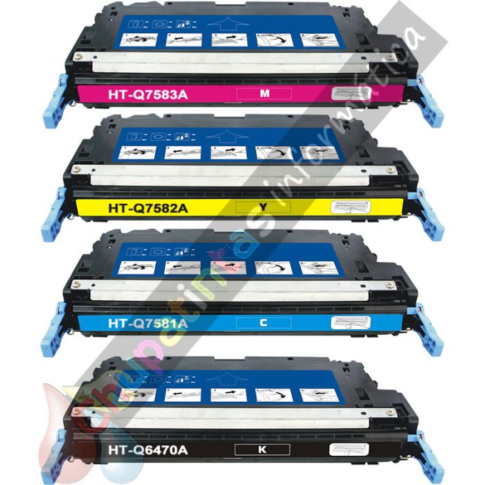 HP 501A/HP 503A Pack de 4 Cartuchos de Tóner Genéricos: Q6470A/Q7581A+Q7582A+Q7583A-1