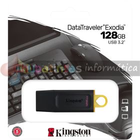 Kingston DataTraveler Exodia Memoria USB 128GB - USB 3.2 Gen 1 - Con Tapa - Enganche para Llavero - Color Negro (Pendrive)-3