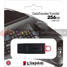 Kingston DataTraveler Exodia Memoria USB 256GB - USB 3.2 Gen 1 - Con Tapa - Enganche para Llavero - Color Negro (Pendrive)-3
