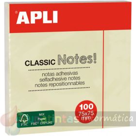 Apli Classic Bloc de 100 Notas Adhesivas 75 x 75 mm - Color Amarillo-1
