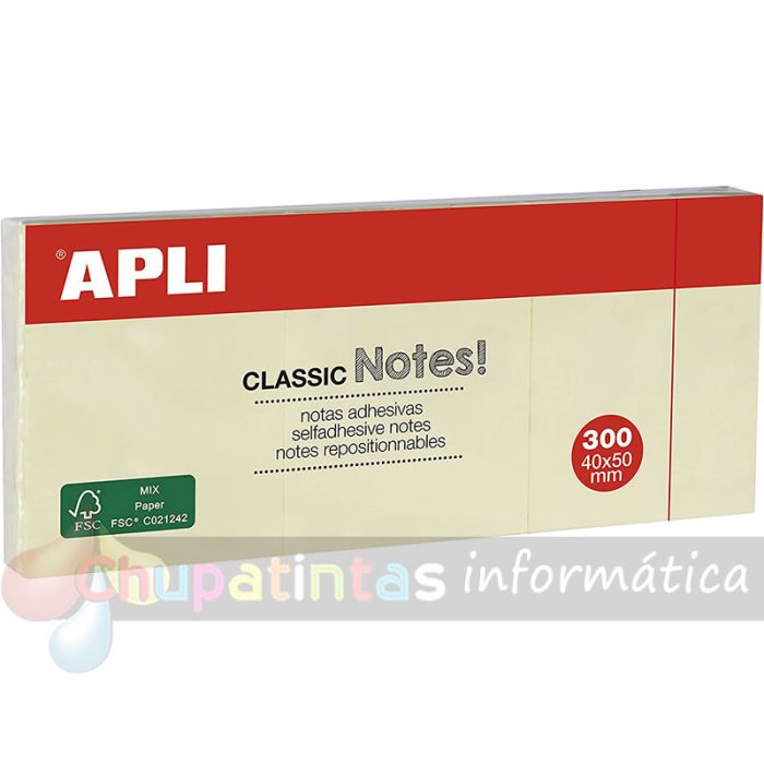 Apli Classic 3 Blocs de 100 Notas Adhesivas 40 x 50 mm - Color Amarillo-1