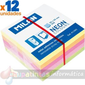 Milan Bloc de 250 Notas Adhesivas Neón Mini - Removibles - Medidas 50mm x 50mm - Colores Surtidos