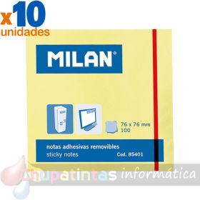 Milán Bloc de 100 Notas Adhesivas - Removibles - 76mm x 76mm - Color Amarillo Claro