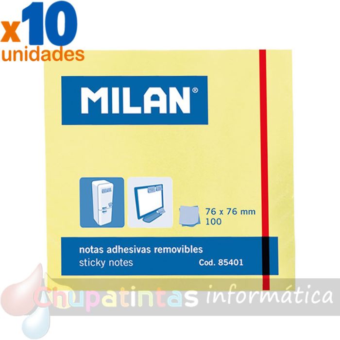 Milán Bloc de 100 Notas Adhesivas - Removibles - 76mm x 76mm - Color Amarillo Claro