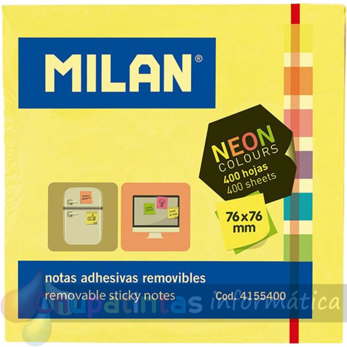 Milán Bloc de 400 Notas Adhesivas Neón - Removibles - 76x76 mm - Colores Surtidos-2