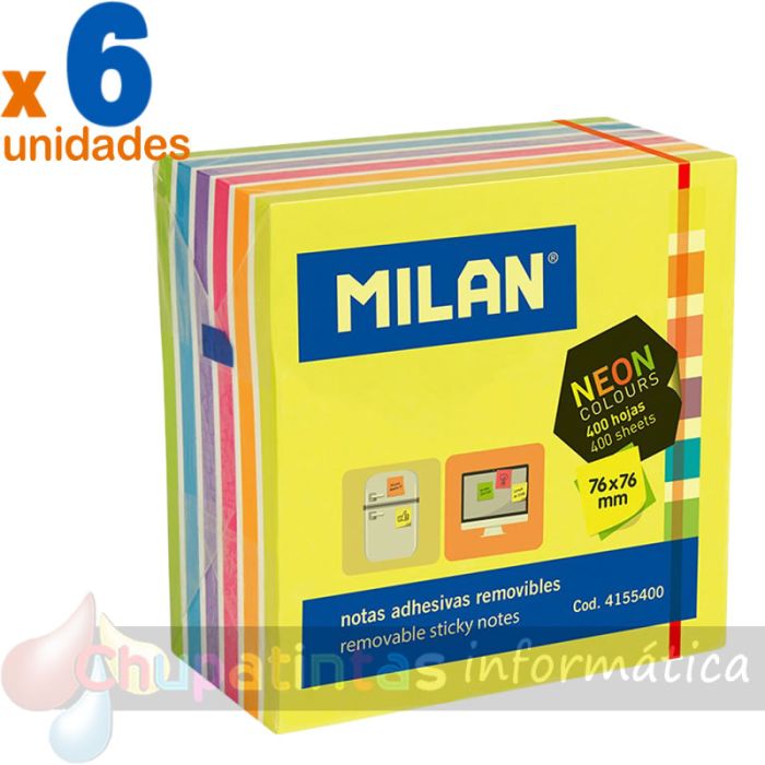 Milán Bloc de 400 Notas Adhesivas Neón - Removibles - 76x76 mm - Colores Surtidos-1
