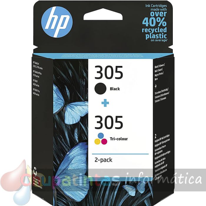 HP 305 Negro + Color Pack de 2 Cartuchos de Tinta Originales - 6ZD17AE