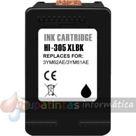 HP 305XL Negro Cartucho de Tinta Remanufacturado - Muestra Nivel de Tinta - Reemplaza 3YM62AE/3YM61AE