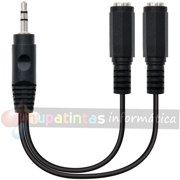 Nanocable Cable Audio Estéreo 2x Jack 3.5mm Hembra a Jack 3.5mm Macho 0.15m - Color Negro-1