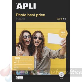 Apli Papel Fotográfico Best Price A4 140gr - Acabado Brillante - 100 Hojas