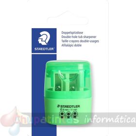 Staedtler Sacapuntas Doble Uso con Deposito - 2 Agujeros - De 8.2mm hasta 10.2mm - Color Verde Neón-1