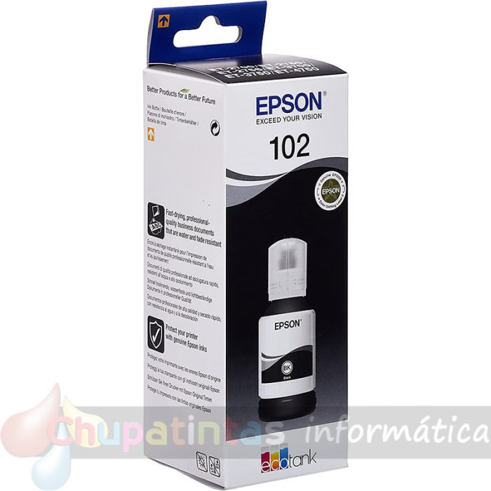 Epson 102 Negro - Botella de Tinta Pigmentada Original C13T03R140-2