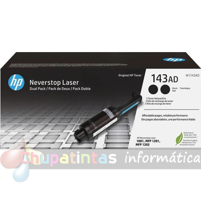 HP W1143A Negro Pack de 2 Kits de Recarga de Tóner Originales - 143A