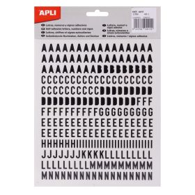 Apli Letras de Palo Mayusculas Adhesivas - Altura 10mm - Color Negro - Pack de 2 Hojas con 486 Letras