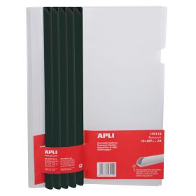 Apli Encuadernadores Deslizantes en Negro 10 x 297mm con Funda Transparente - Ranura para Facil Insercion de Hojas - Capacidad para 100 Hojas - Pack de 5