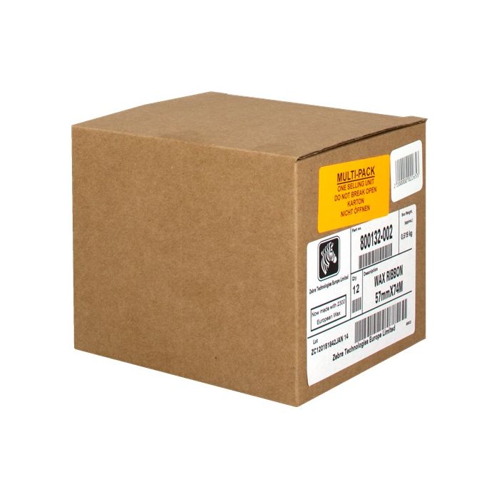 Zebra ZipShip 2300 Pack de 12 Cintas de Transferencia Termica Original - Cintas de Cera - Nucleo 12.7mm, Ancho 57mm, Longitud 74m
