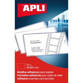 Apli Bolsillos Adhesivos Porta Tarjetas - 95 x 60mm - Ideal para Presentaciones Impresas, Dosieres, Catalogos, Libros, Planos, Archivadores, Carpesanos, Moviles y Dispositivos Electronicos - Pack de 10