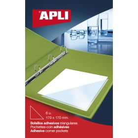 Apli Bolsillos Adhesivos Triangulares - Tamaño 170 x 170mm - Ideal para Incorporar a Carpesanos, Carpetas, Libros, Etc - 6 Bolsillos por Bolsa