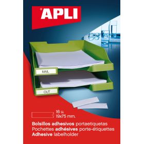 Apli Bolsillos Adhesivos para Etiquetas - Tamaño 19 x 75mm - Cambia la Informacion de la Etiqueta Segun tus Necesidades - 16 Bolsillos por Bolsa