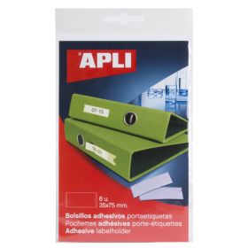 Apli Bolsillos Adhesivos para Etiquetas - 35 x 75mm - Cambia la Informacion de la Etiqueta Segun tus Necesidades - Contiene 8 Bolsillos por Bolsa