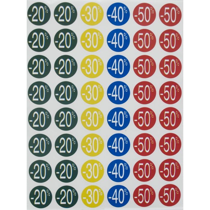 Apli Etiquetas de Descuento -20%/-50% Ø 24mm 5 Hojas