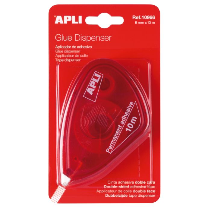 Apli Aplicador Adhesivo Doble Cara 8mm x 10m - Facil de Usar - Adhesivo Fuerte - Ideal para Manualidades y Proyectos Escolares - Transparente