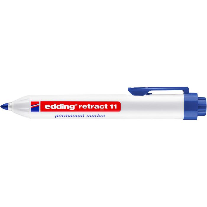 Edding Retract 11 Rotulador Permanente Retractil - Punta Redonda - Trazo entre 1.5 y 3mm - Recargable - Secado Rapido - Color Azul