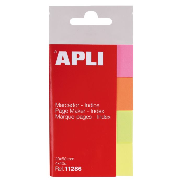 Apli Indices Adhesivos de Papel 50x20mm - 4 Colores - 40 Hojas por Color - Facil de Despegar - Organiza Tus Documentos - Multicolor