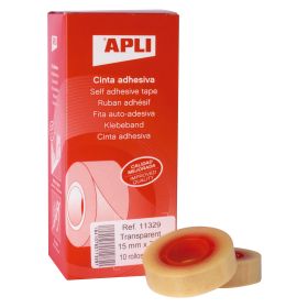 Apli Cinta Adhesiva Transparente 15mm x 33m - Resistente al Agua y a la Intemperie - Facil de Cortar con las Manos - Ideal para Manualidades y Embalaje Transparente
