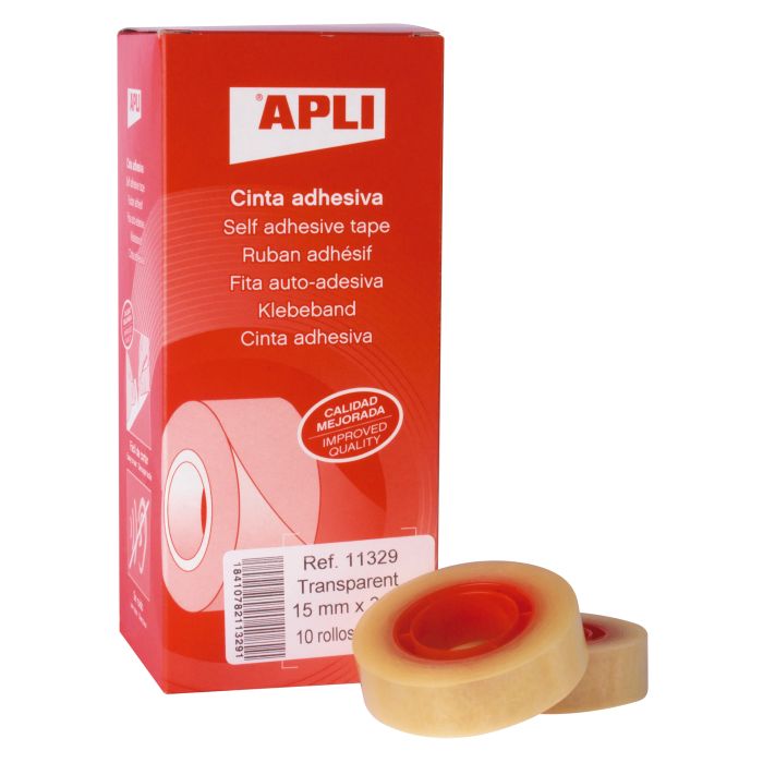 Apli Cinta Adhesiva Transparente 15mm x 33m - Resistente al Agua y a la Intemperie - Facil de Cortar con las Manos - Ideal para Manualidades y Embalaje Transparente