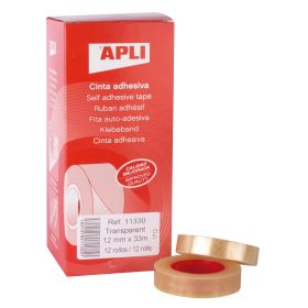 Apli Cinta Adhesiva Transparente 12mm x 33m - Resistente al Agua y a la Intemperie - Facil de Cortar y Aplicar - Ideal para Manualidades y Embalaje Transparente
