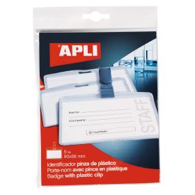 Apli Identificador con Pinza de Plastico para Tarjetas de Visita - Tamaño 90 x 56mm - Ideal para Ferias y Convenciones - Uso en Hospitales, Seguridad y Supermercados