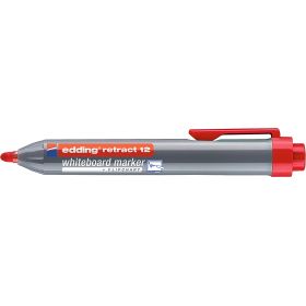 Edding Retract 12 Rotulador para Pizarra Blanca Retractil - Punta Redonda - Trazo entre 1.5 y 3mm - Recargable - Secado Rapido - Color Rojo