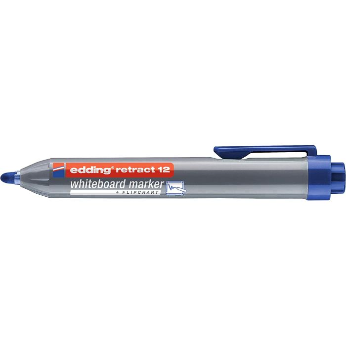 Edding Retract 12 Rotulador para Pizarra Blanca Retractil - Punta Redonda - Trazo entre 1.5 y 3mm - Recargable - Secado Rapido - Color Azul