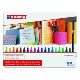 Edding Caja de Metal con 20 Rotuladores 1200 - Punta Redonda - Trazo 1mm - Tinta con Base de Agua