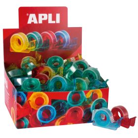 Apli Porta Cinta School con Cinta Adhesiva Transparente - 15mm x 10m - Facil de Usar y Transportar - Ideal para Estudiantes y Oficinas - Transparente