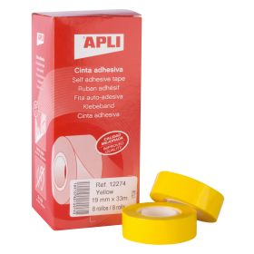 Apli Cinta Adhesiva Amarilla 19mm x 33m - Resistente al Agua y a la Intemperie - Facil de Cortar con las Manos - Ideal para Etiquetar y Marcar - Amarillo